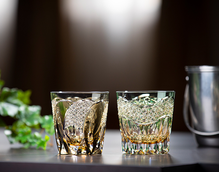 直営店限定 江戸切子 伝統工芸士・鍋谷聰作 重ね色目ロックグラス 